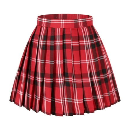 Beautifulfashionlife Jupe Courte Plissée Anime Japonaise pour Fête (TG, Rouge Noir Blanc)