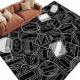 thumbnail image 2 of 5x7 Washable Area Rug, Abstract Art Non-Slip Large Rectangle Rug for Living Room Bedroom, Travelling Lines Postmarks Black Background Indoor Floor Mat for Home Decor, 2 of 9