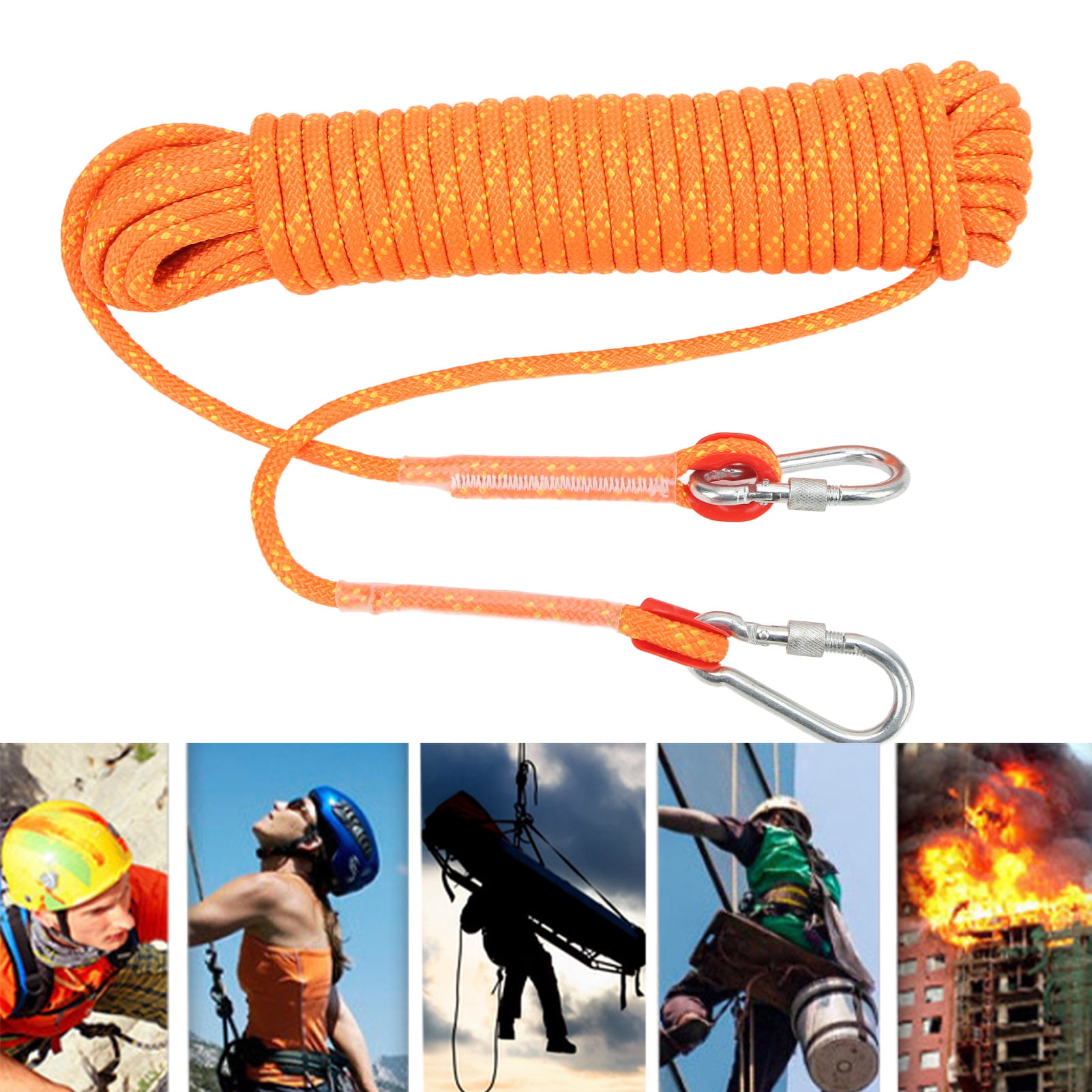 Rupoun Climbing Rope 8mm Static Sports Rope Outdoor Adventure Wire 20m / 65.6ft for Mountaineering Rock Tree Orange