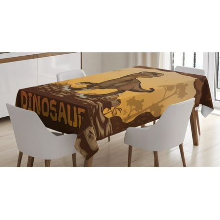 

Fantasy Tablecloth Giant Dinosaur on Cliffs Cave Wild Fossil Jurassic Archaic Animal Illustration Rectangular Table Cover for Dining Room Kitchen 52 X 70 Inches Apricot Redwood by Ambesonne