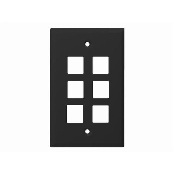 Monoprice Standard Size Keystone Plate 6 Port, Black, UL