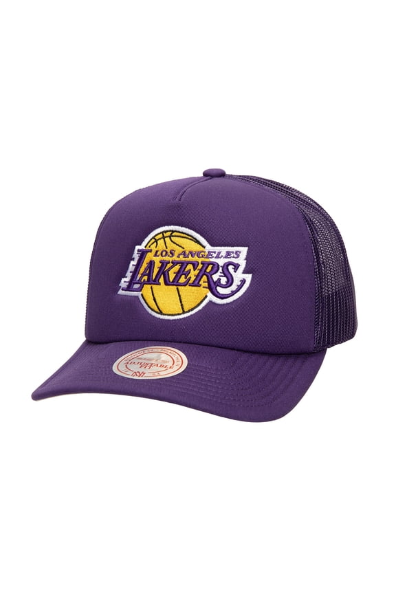 Men's Mitchell & Ness Purple Los Angeles Lakers Core Evergreen OTC Trucker Adjustable Hat