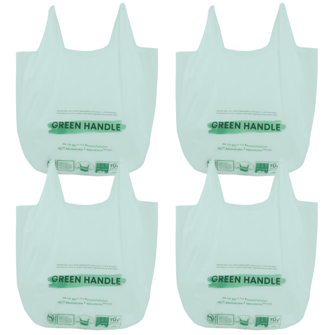 Green Handle US BPI certified 3 Gallon 1.00 Mil = 25 mic Compostable