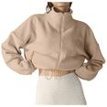 thumbnail image 1 of Women's Fleece Cropped Jacket with Drawstring Hem Oat Milk M, 1 of 8