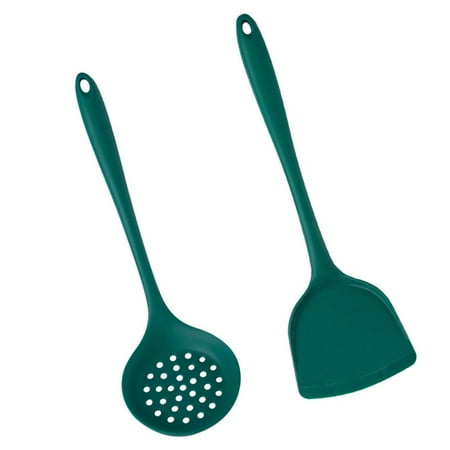 WASHWEPE 1 Set Silicone Cooking Spoons Green Ergonomic Handles Smooth Rounded Edges Kitchen Gadgets Cooking Utensils