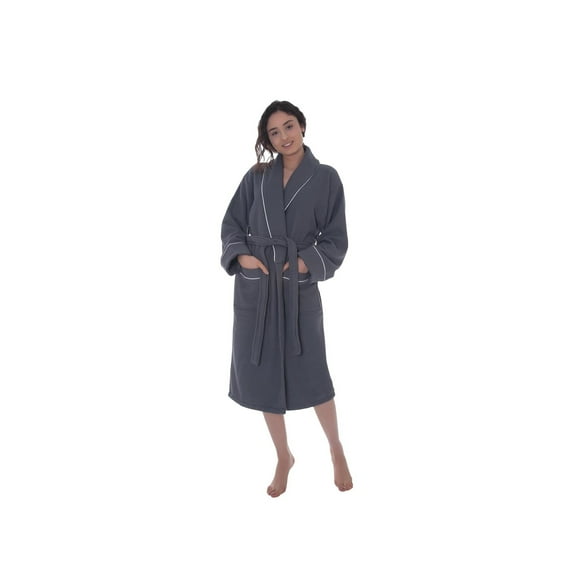 Ozan Premium Home Majesty Collection 100% Turkish Cotton Waffle Terry Bathrobe with Satin Piped Trim Dark Grey SM
