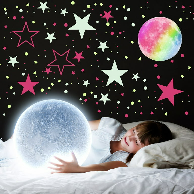 Glow in The Dark Stars for Ceiling,Glow in The Dark Stars and Moon Wall  Decals, 1560 Pcs Ceiling Stars Glow in The Dark Kids Wall Decors 