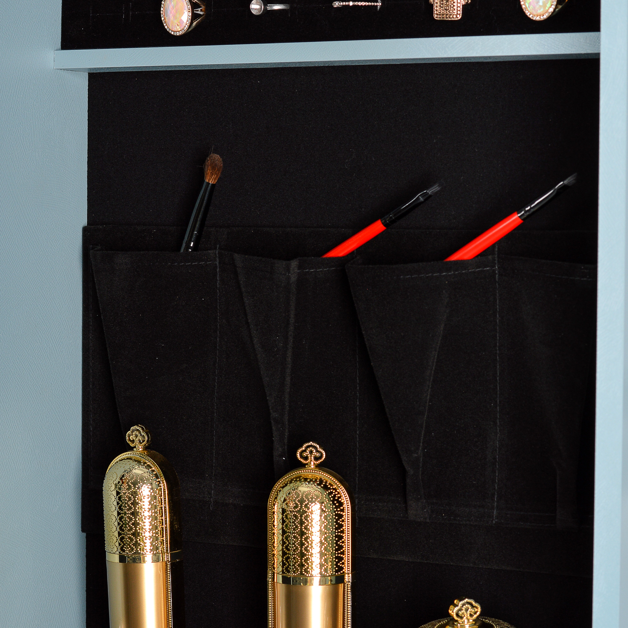 Aukfa Jewelry Cabinet with Mirror - Integrated Led Light – Blue