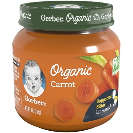 Gerber Organic 1st Foods Carrot Baby Food, 4 oz Glass Jar (Pack of