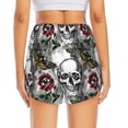 thumbnail image 4 of Vsdgher Skulls Roses Print Women's Running Double Layer Shorts High Waisted with Pockets Elastic Yoga Workout Athletic Gym Sports, 4 of 8