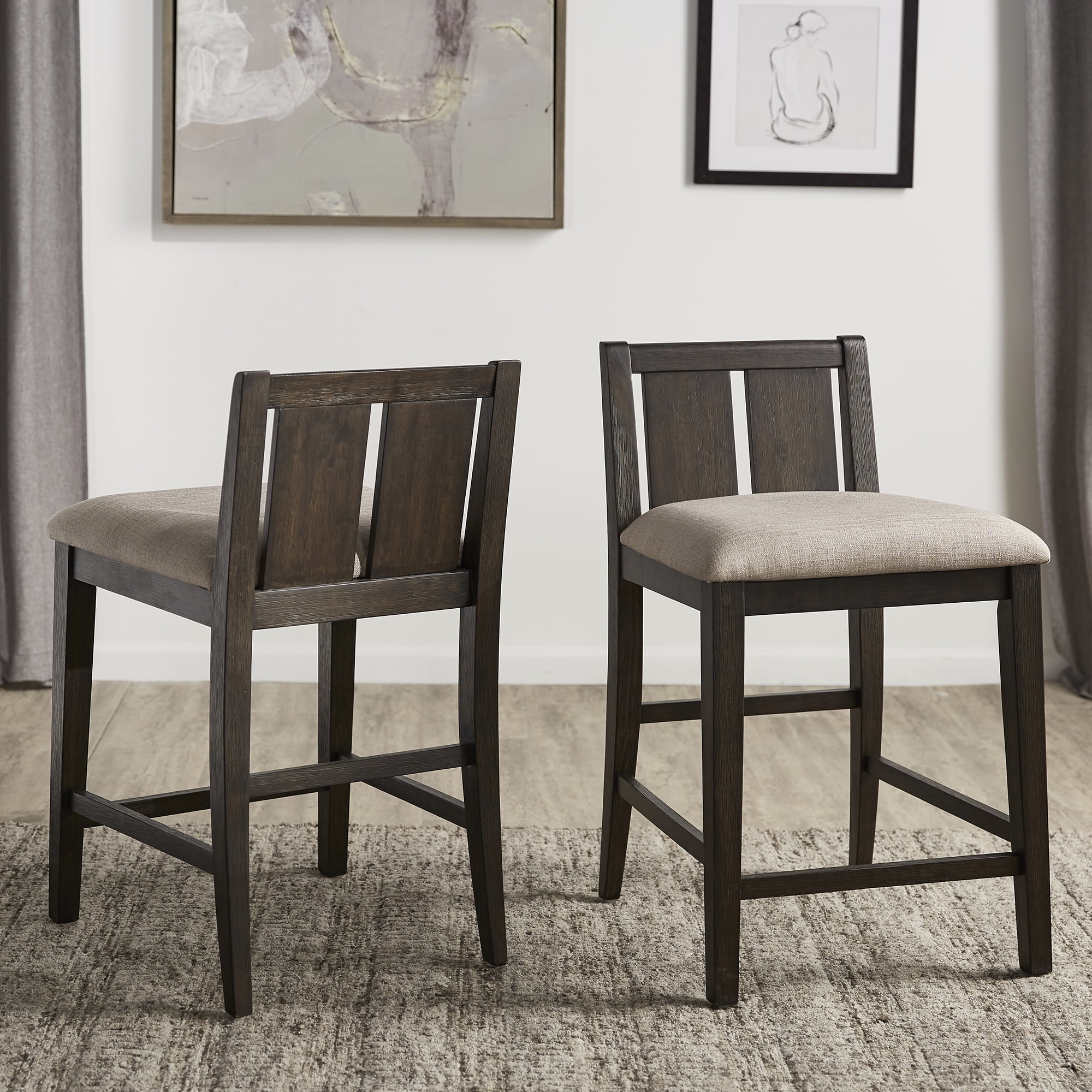 Weston Home Reese TwoTone Fabric Counter Height Chair, Set of 2, Brown