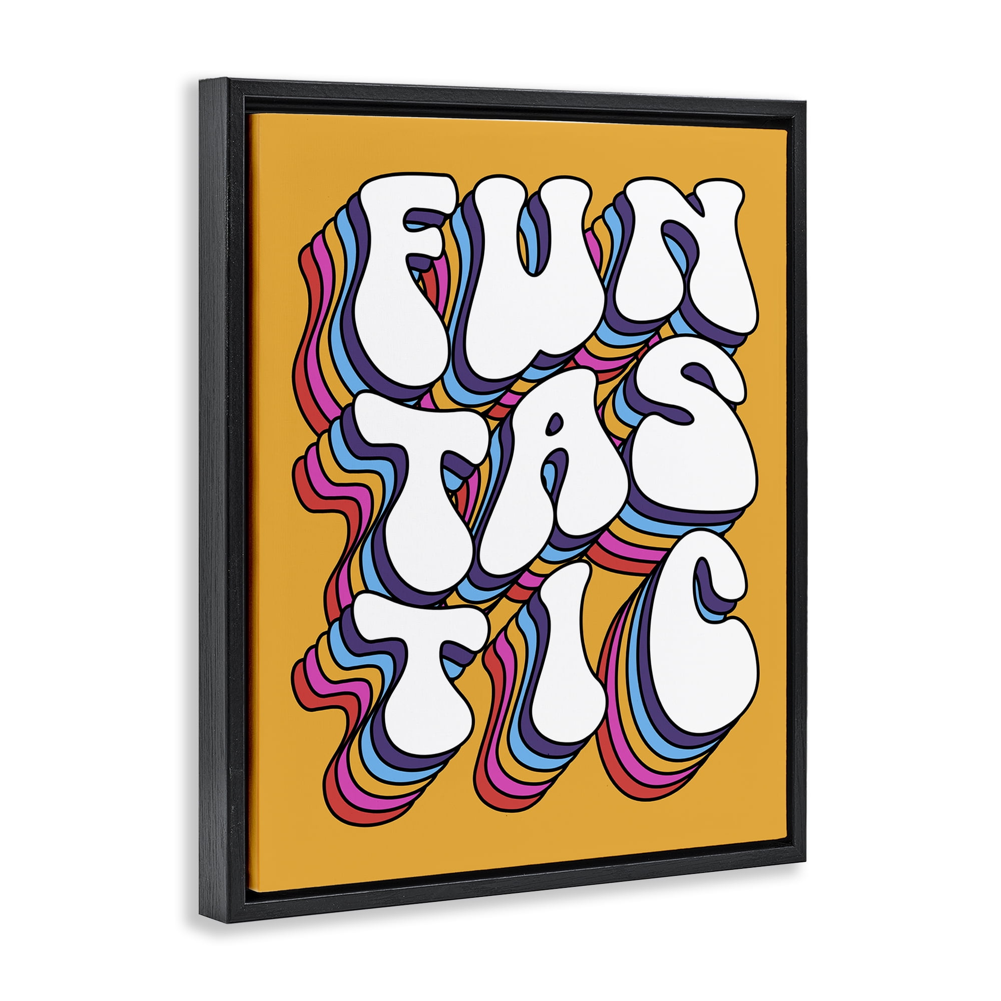 Stupell Industries Funtastic Groovy Typography Text & Numbers Painting Black Floater Framed Canvas Art Print Wall Art, 17 x 21