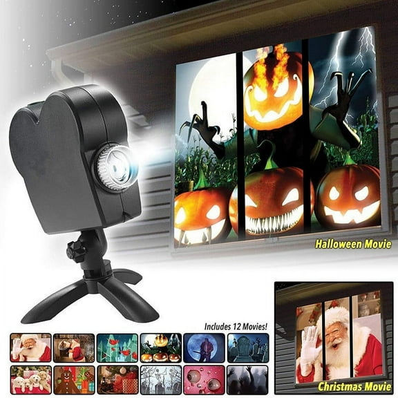 Halloween Window Projector,12 Movies,Christmas Halloween Led Holographic Projection Lamp,Used for Garden Decoration Family Outdoor Party