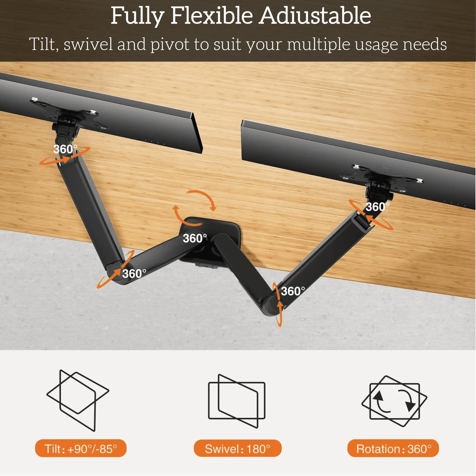 LIFERECORD Dual Monitor Stand for 13-32 Inch Screens, Gas Spring Monitor Arm with Adjustable Height, Tilt, Swivel, VESA Mount for Home Office Desk