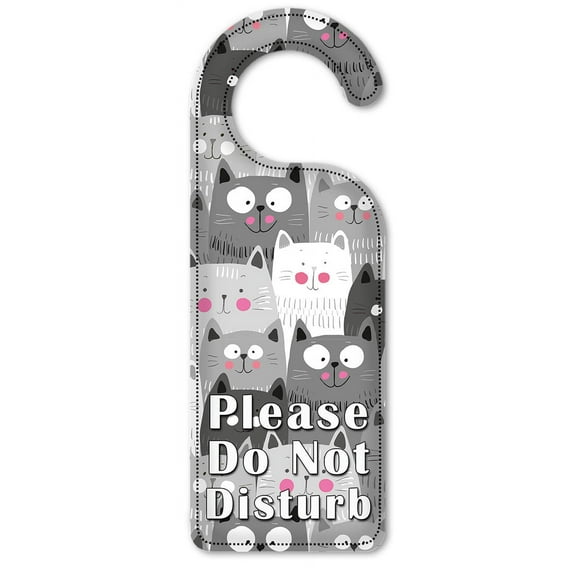 Do Not Disturb Door Knob Hanger Sign - Gray & White Cat Toss