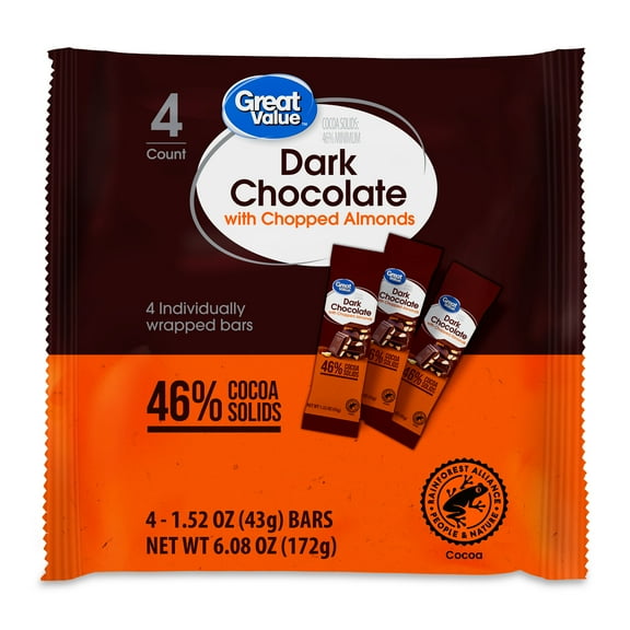 Great Value Dark Chocolate with Almonds, 4 Pack