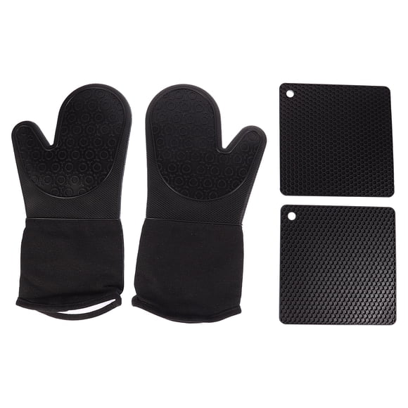 CIMAXIC Oven Mitt 2pcs Silicone Baking Gloves Oven Heat-resistant Mitt with 2pcs Pot Holders,14.17"X7.09"X0.39"