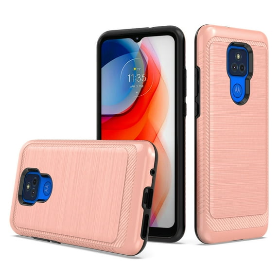 For Motorola Moto G Play XT2093DL 2021 Brushed Hybrid Phone Cover Case - Lining Rose Gold