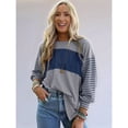 thumbnail image 3 of Blusas de Larga para Mujer, de Gran Tamaño, Modernas, con Cuello Redondo, Informales, con Bloques de Color. Azul Grisáceo L, 3 of 7