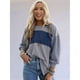 thumbnail image 3 of Blusas de Larga para Mujer, de Gran Tamaño, Modernas, con Cuello Redondo, Informales, con Bloques de Color. Azul Grisáceo XL, 3 of 7