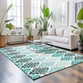 thumbnail image 3 of Large Area Rugs 6'x9', Turquoise Boho Flowers Carpet Runner Indoor Outdoor Rugs Home Decor Aesthetic, Modern Luxurious Geometric Floral Non Slip Mats Washable Accent Rug for Living Room Bedroom, 3 of 8