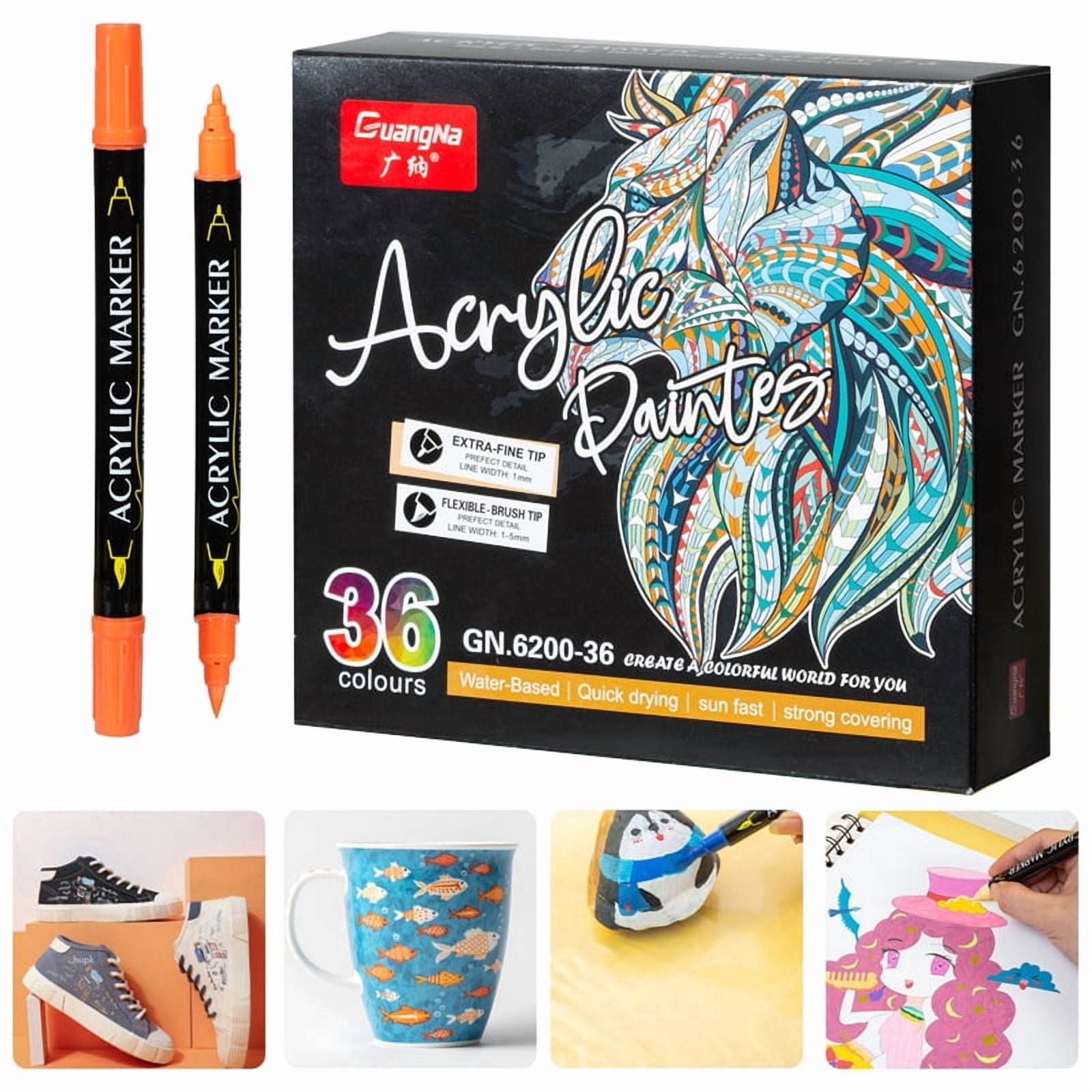 Dual Tip Acrylic Paint Pens, Extra Fine Tip and Brush Markers for Rock Painting Stone Wood Slices Ceramic Christmas Decorations Supplies