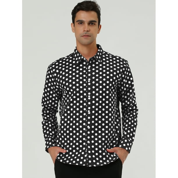Camisas de hombre con lunares manlarga corte ajustado estampado camicon botones Negro 56 uxcell Camisa