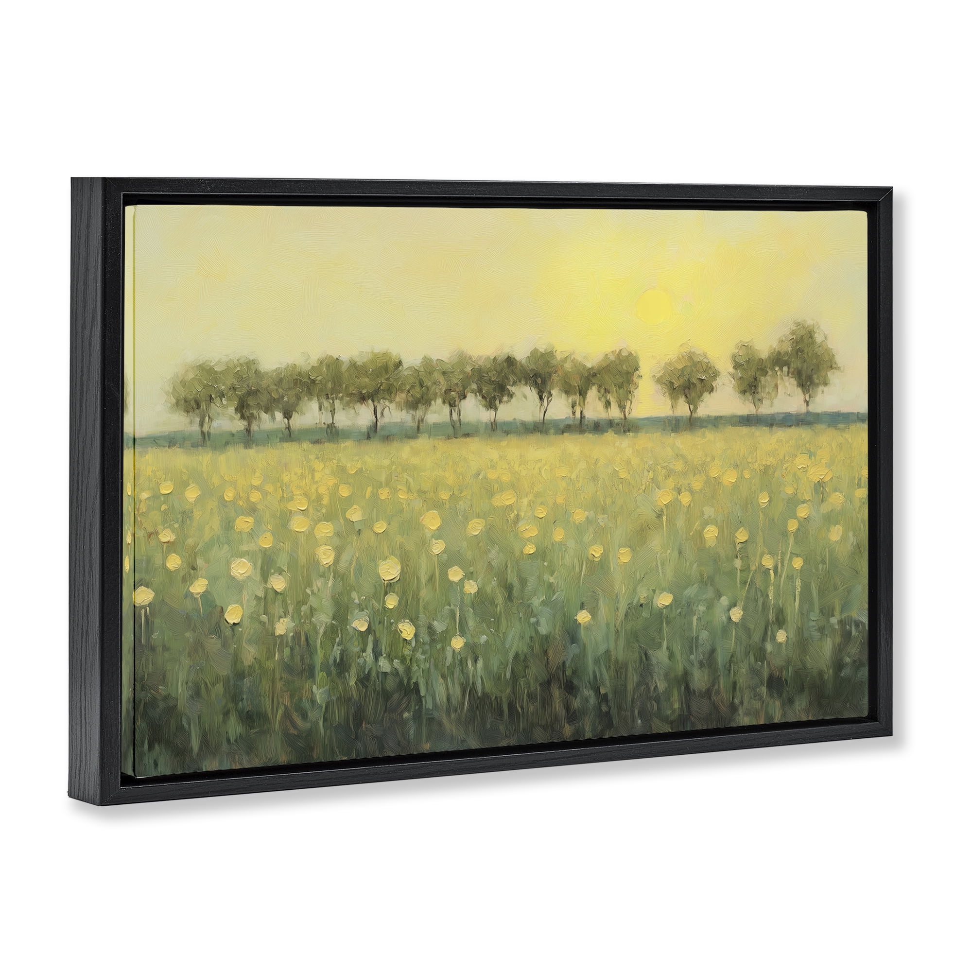 Stupell Industries Golden Field Meadow Landscape & Nature Painting Black Floater Framed Canvas Art Print Wall Art, 25 x 17