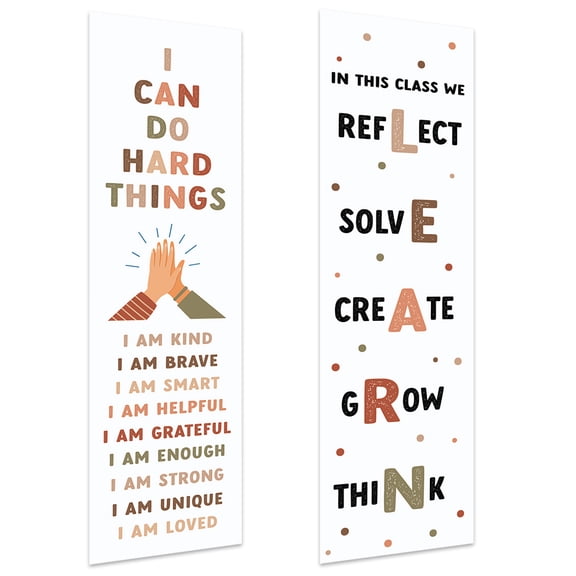 Koyal Wholesale In This Classroom We Learn Banner Sign for Teachers, Wall Decor Motivational, Boho Gender Neutral, 2-Pk