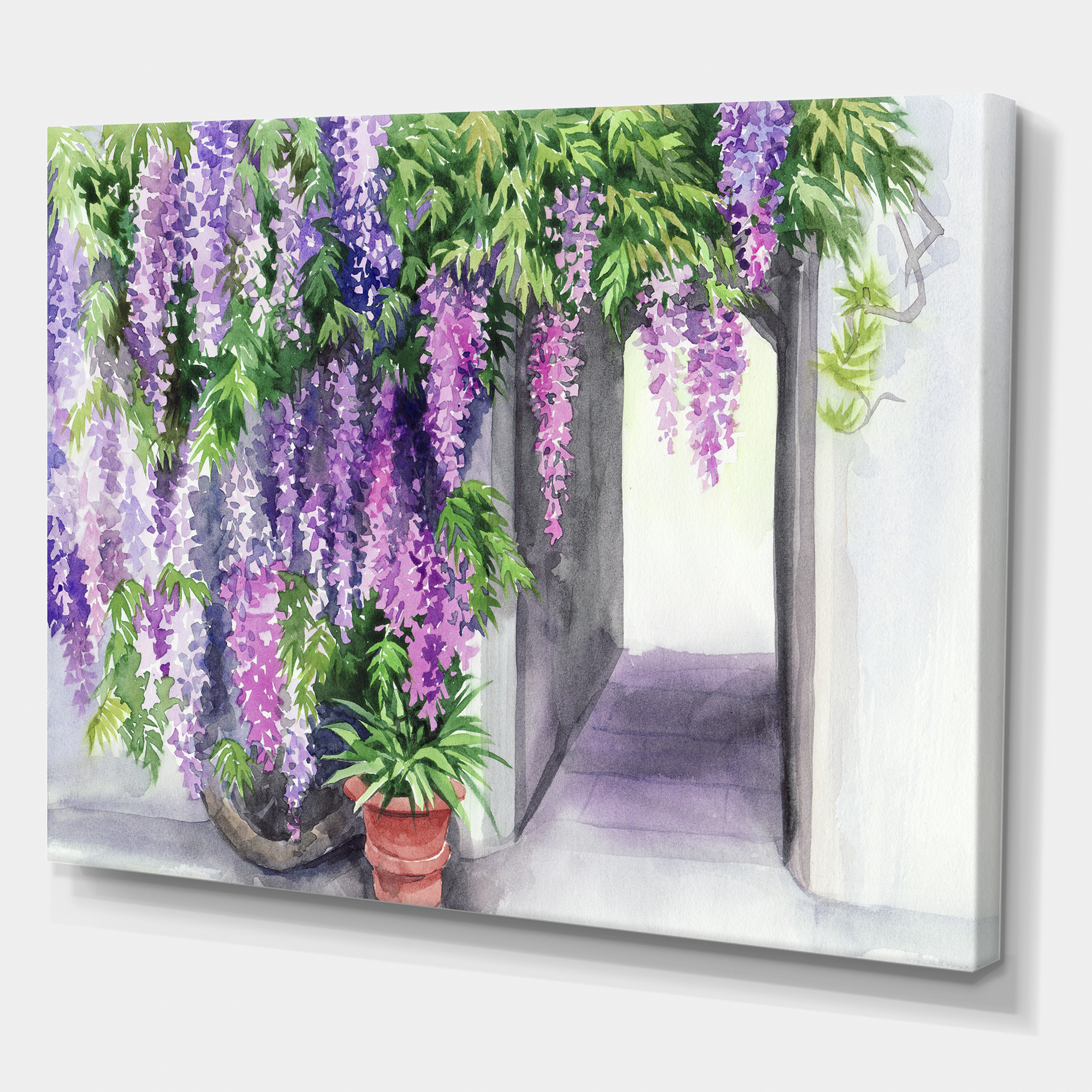 Designart ' Purple Wisteria Blossom ' Traditional Canvas Wall Art Print