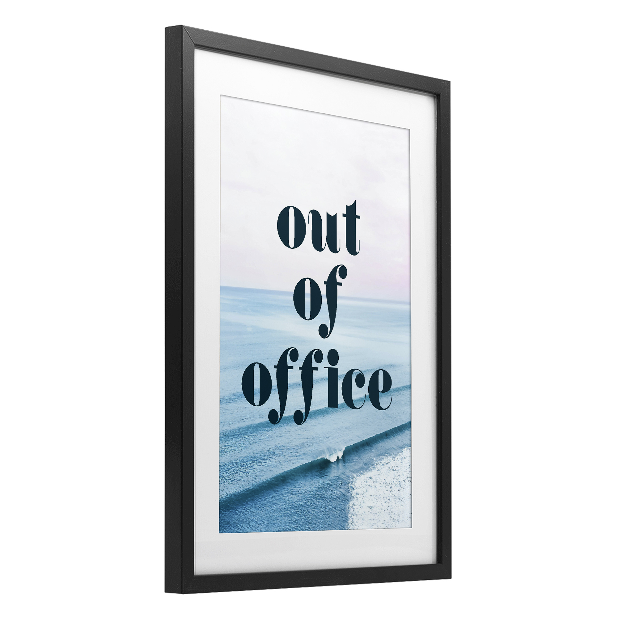 Out of Office Ocean Waves Black Framed Print Under Glass, design by Lil' Rue