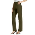 thumbnail image 2 of Hiking Pants Women, Women's Solid Color Elastic Waist Work Office Straight Leg Casual Pants Women High Waisted Pants (Olive Green,XL), 2 of 8