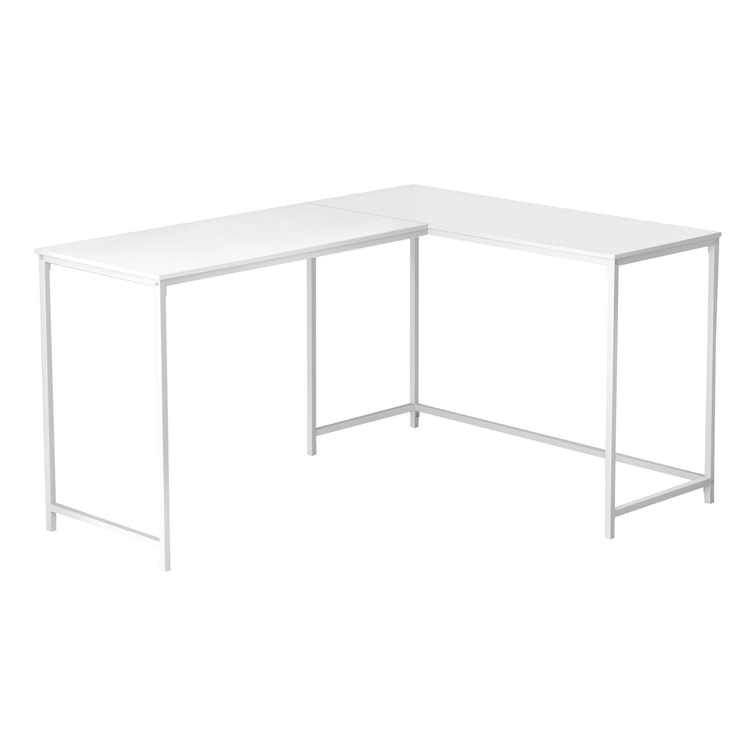 Monarch Specialties Bureau, Bureau À Domicile, Coin, 58"l, Forme De L, Travail, Ordinateur Portable, Métal, Stratifié, Blanc, Contemporain, Moderne