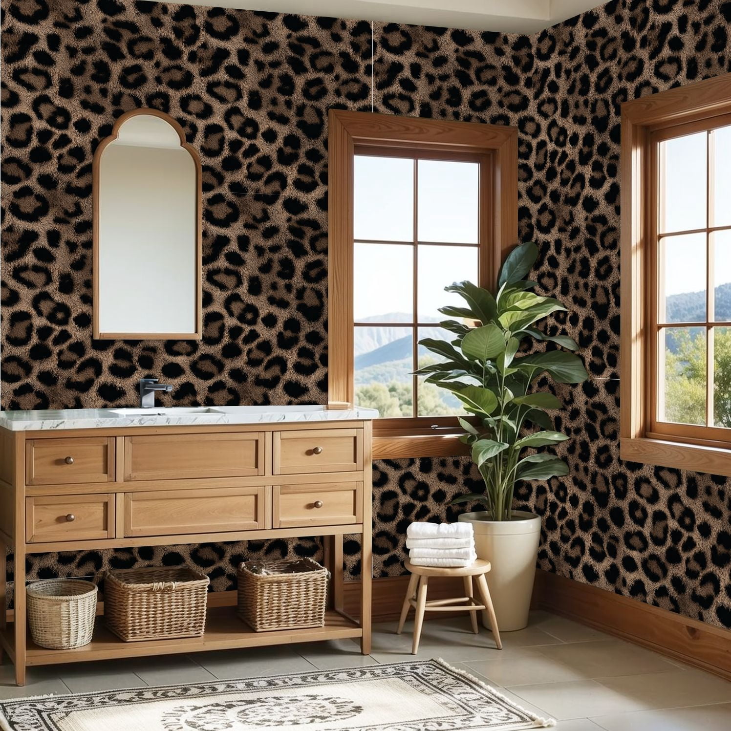Peel and Stick Wallpaper Leopard Print Brown Black Tones Wall Mural 23.6in x 9.8ft Self Adhesive Removable Wall Paper Renter Friendly Wallpaper for Nursery Bedroom Cabinets
