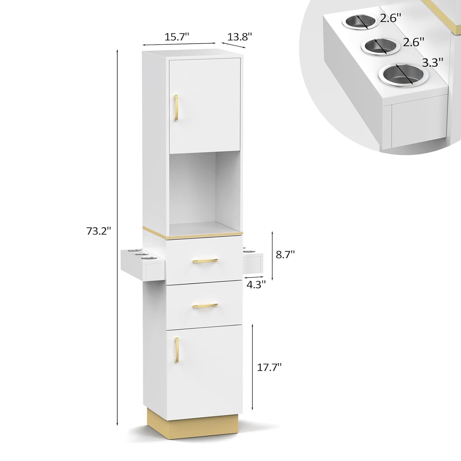 Katxon Salon Storage Station with 2 Storage Cabinet, 2 Drawers, White