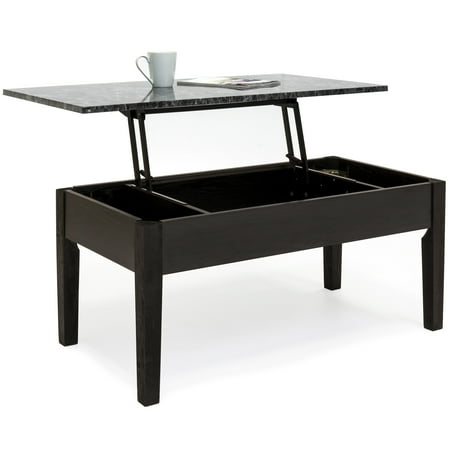 - Best Choice Products Living Room Faux Marble Design Storage Compartment Space Coffee Table Decor w/ Lift Top Mechanism, Wood Veneer Finish - Black