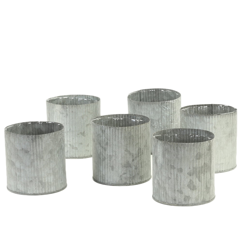 Koyal Wholesale Corrugated Zinc Cylinder Vases, 4Inch Farmhouse Vases