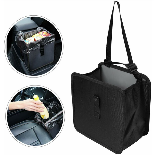 Cubo de basura para coche, bolsa de basura colgante, papelera de reciclaje, tela Oxford impermeable, a prueba de fugas, para almacenar basura, bebidas, etc. (negro 1pc) L 27.5*27.5*14.5cm TUNC Sencillez