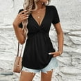 thumbnail image 4 of LADIGASU Ladies' Casual Waist Cinched V-neck Twisted Short Sleeved, 4 of 8