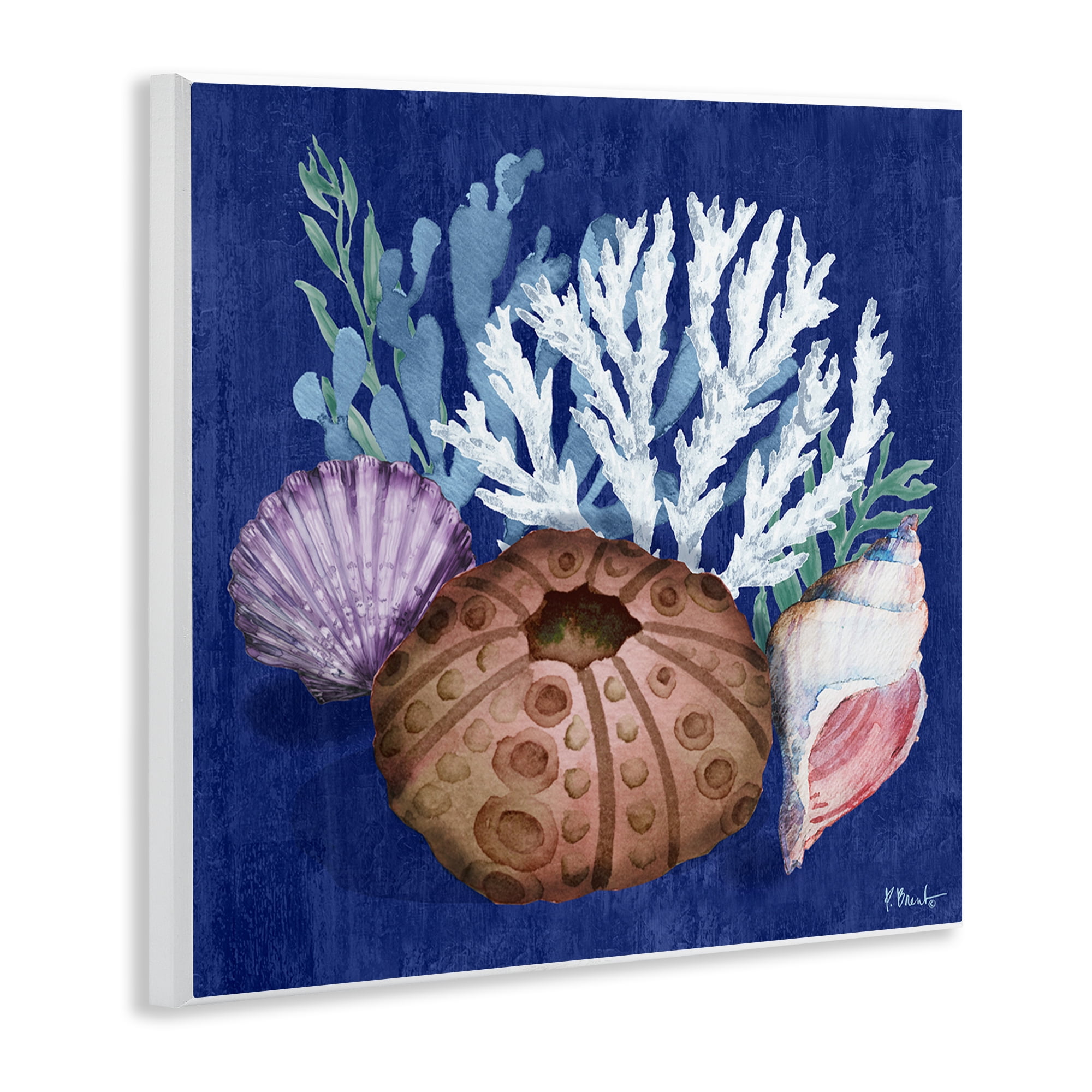 Stupell Industries Urchin & Coral Still Life Coastal Painting Unframed Art Print Wall Art, 12 x 12
