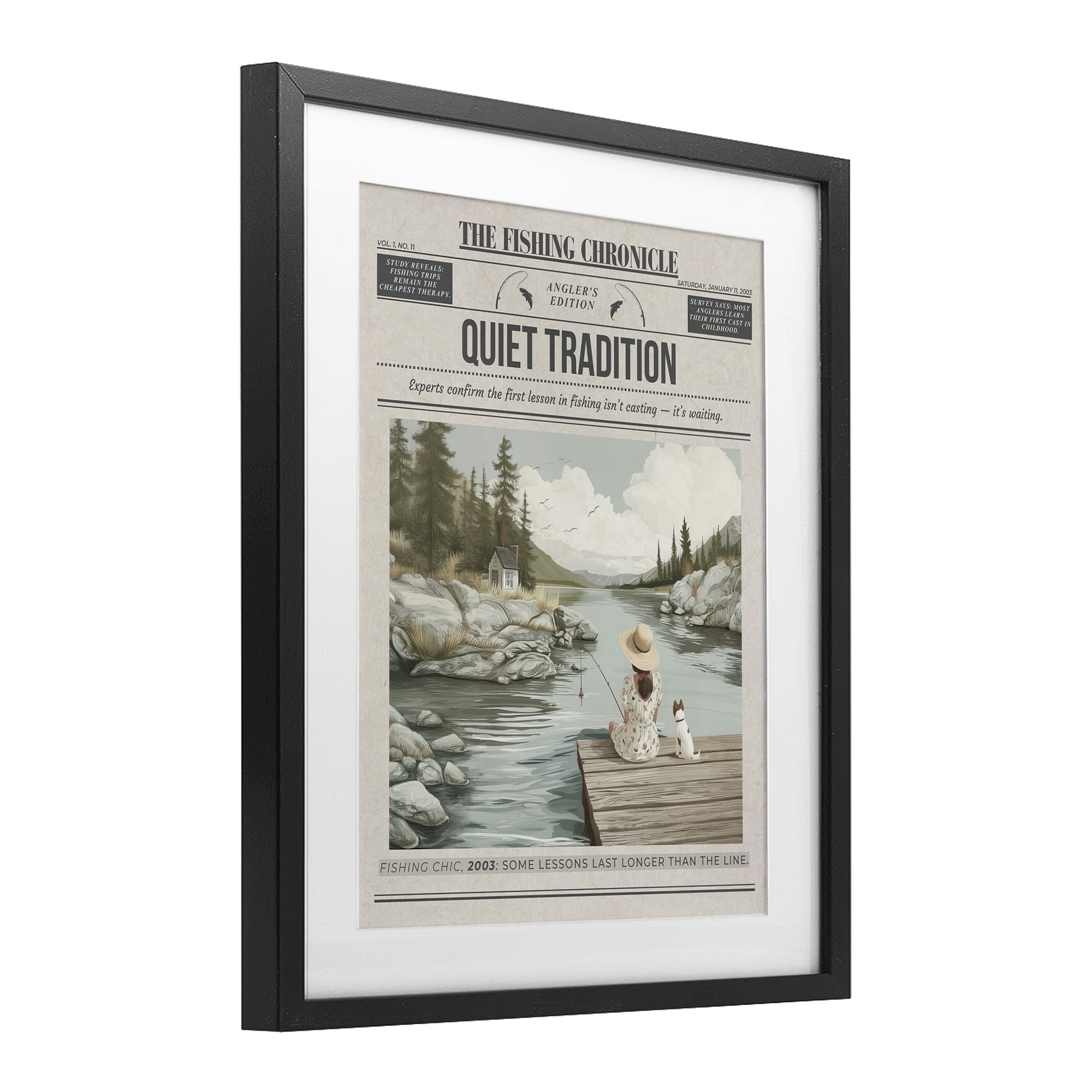 Stupell Industries Fishing Chronicle Magazine Black Framed Print Under Glass, design by A Barefoot Stylist
