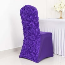 Efavormart Purple Satin Rosette Spandex Stretch Banquet Chair Cover, Fitted Chair Cover