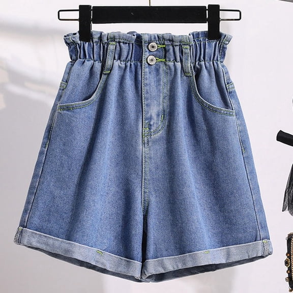 HOWPAY Baggy Denim Shorts Women High Waisted Stretchy Wide Leg Ripped Jeans Bottoms With Pockets Loose Fit Summer Casual Comfy Lounge Shorts BU1 L