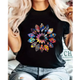 thumbnail image 1 of Women's 180g Cotton Short Sleeve T-Shirt - Soft Breathable Round Neck Casual Top with Vibrant Mandala Print, Regular Fit Pullover for Spring/Summer, Machine Washable, Summer Top | Round Neck Tee | So, 1 of 6