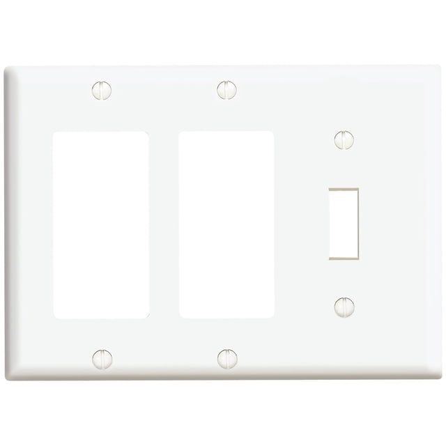 Placa de pared Leviton de 3 elementos, 1 palanca, 2 decora/GFCI, color blanco