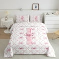 thumbnail image 2 of Manfei Monogrammed I Comforter Sets Twin Size,Ribbon Bowknot Comforters & Duvets,Pink White Bedding Twin Comforter Set,Microfiber Room Decorative Reversible,2-Piece, 2 of 8