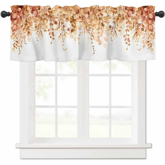 Orange Eucalyptus Leaves Curtain Valance for Windows/Living Room/Kitchen/Bathroom/Farmhouse, Short Rod Pocket Tier Curtain Window Treatment, 1 Panel 54 x 18 Spring Floral Summer Botanical