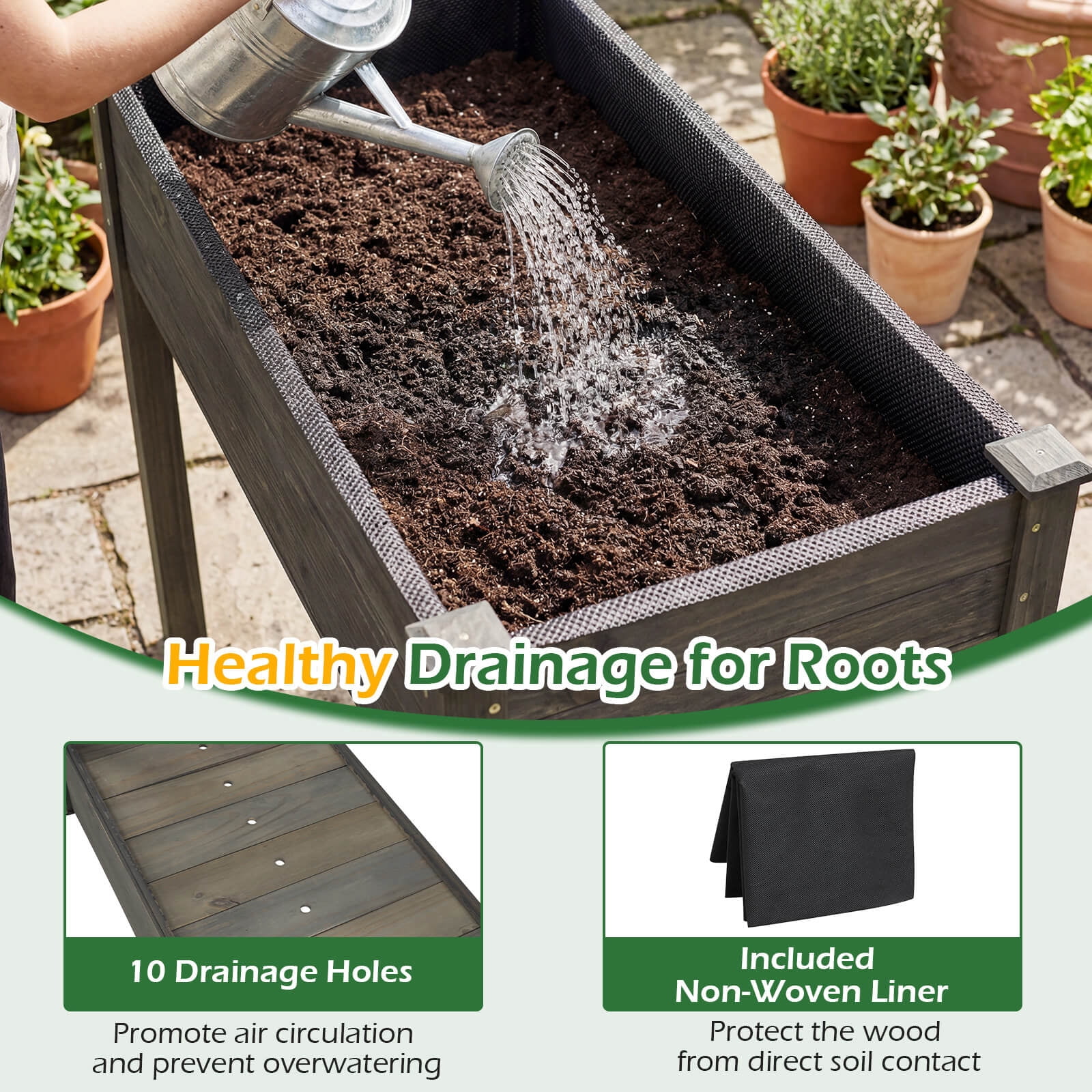 Costway Wooden Raised Vegetable Garden Bed Elevated Grow Vegetable Planter Gray