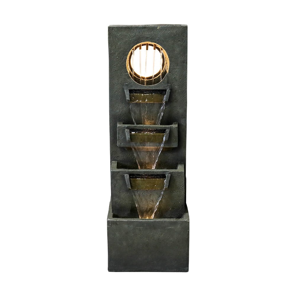Garden Fountain Outdoor w/LED Lights – Indoor Modern Cascading Floor