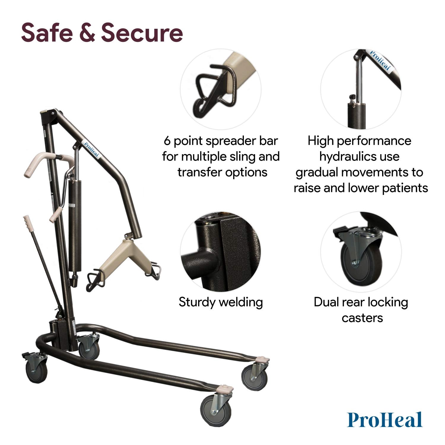 ProHeal Hydraulic Patient Lift (High wt. cap) Patient Lifter for the Elderly - No Electricity Needed